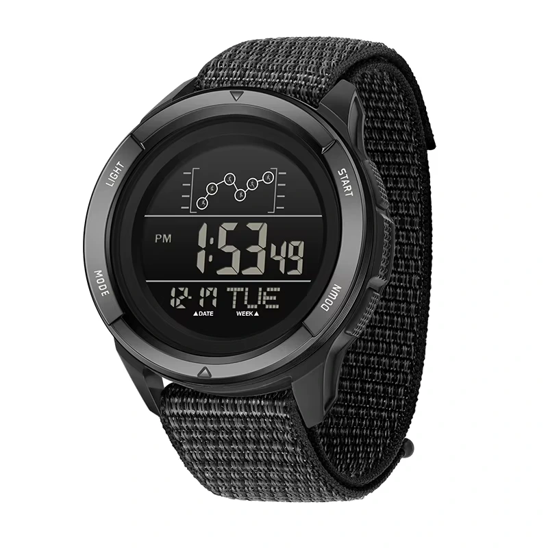 Чоловічий тактичний годинник Sanda 2198 Nylon All Black з електронним циферблатом та підсвічуванням — Sanda