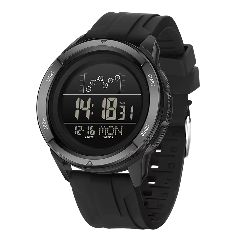 Чоловічий тактичний годинник Sanda 2198 Silicone All Black з електронним циферблатом та підсвічуванням — Sanda