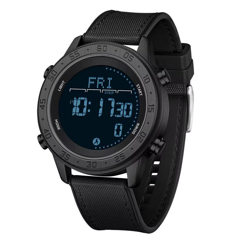 Чоловічий тактичний годинник Sanda 2218 Silicone All Black з електронним циферблатом та підсвічуванням — Sanda