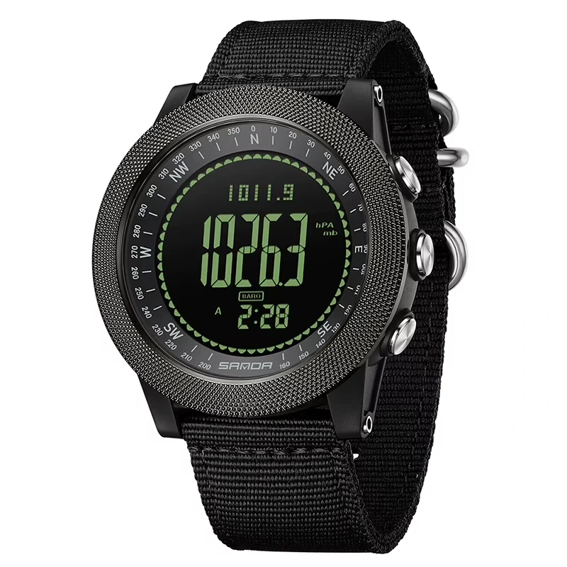 Чоловічий тактичний годинник Sanda 6369 Nylon All Black з електронним циферблатом та нейлоновим ремінцем — Sanda