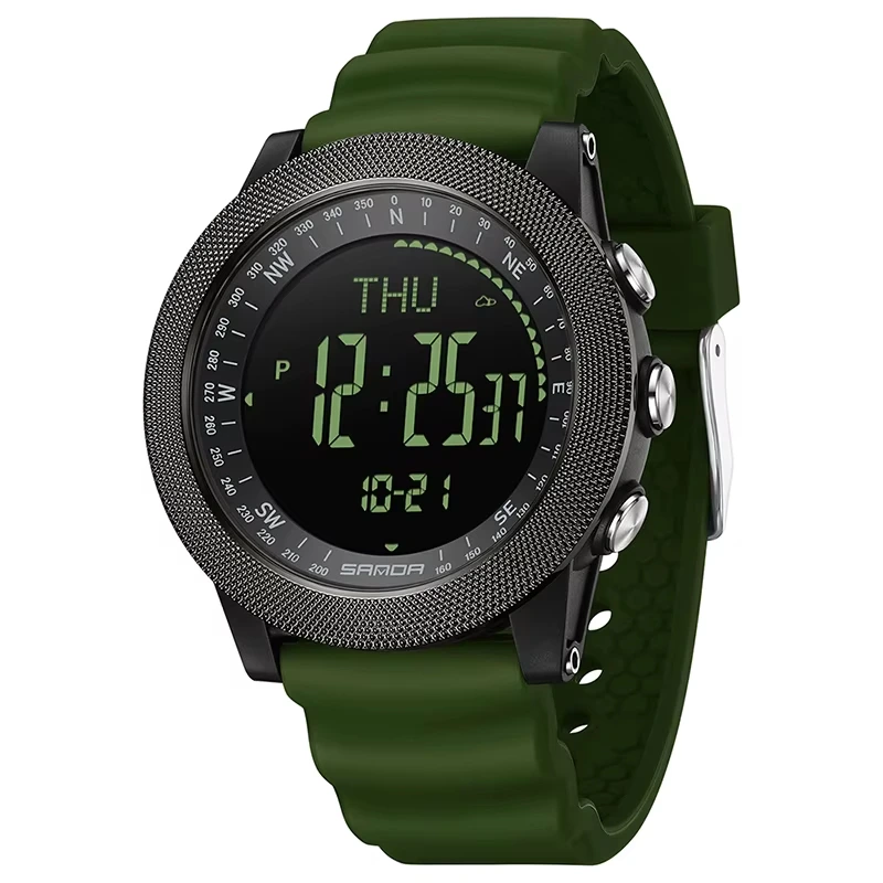 Чоловічий тактичний годинник Sanda 6369 Silicone Army Green з водонепроникністю 5 ATM — Sanda