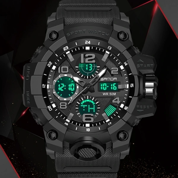 Чоловічий спортивний водостійкий тактичний годинник Sanda Power — Sanda