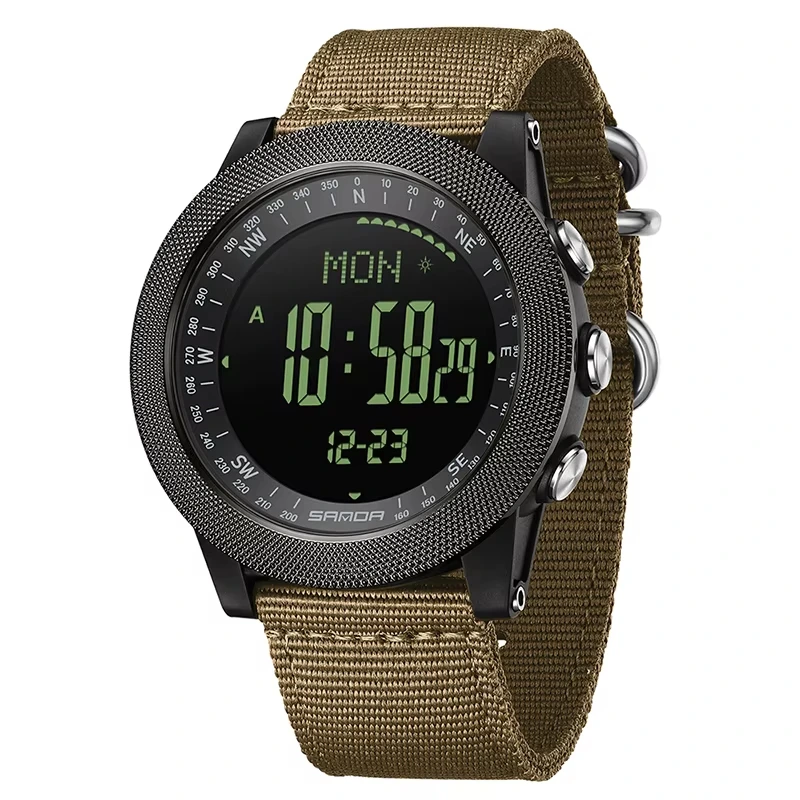 Спортивний чоловічий годинник Sanda 6369 Nylon Brown з нейлоновим ремінцем та підсвічуванням — Sanda