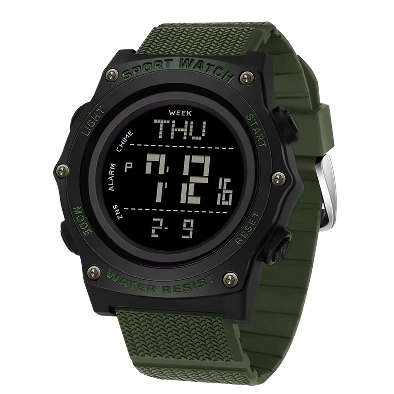 Тактичний чоловічий годинник Sanda 2159 Black-Green з електронним циферблатом та водонепроникністю 5 ATM — Sanda