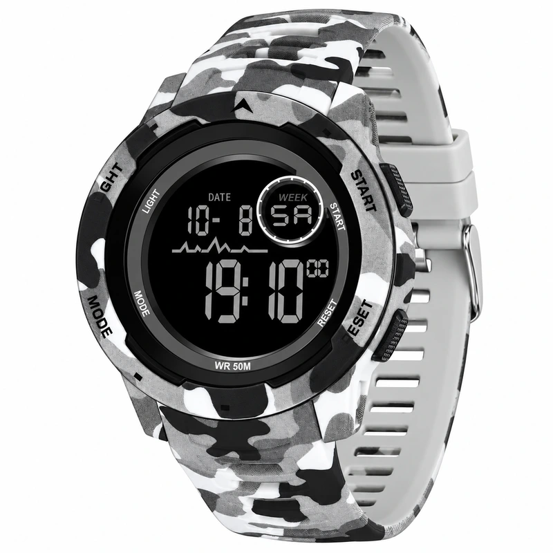 Тактичний годинник Sanda 2185 Camo Grey-Black з електронним циферблатом та захистом 5 ATM — Sanda