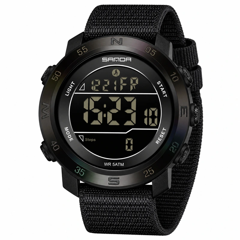 Тактичний годинник Sanda 2213 Nylon All Black з електронним циферблатом та підсвічуванням — Sanda