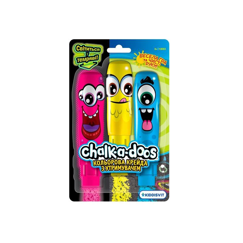 Набір кольорової крейди для малювання з утримувачем (рожевий, що світиться в темряві, жовт., блакит.) — Scentos