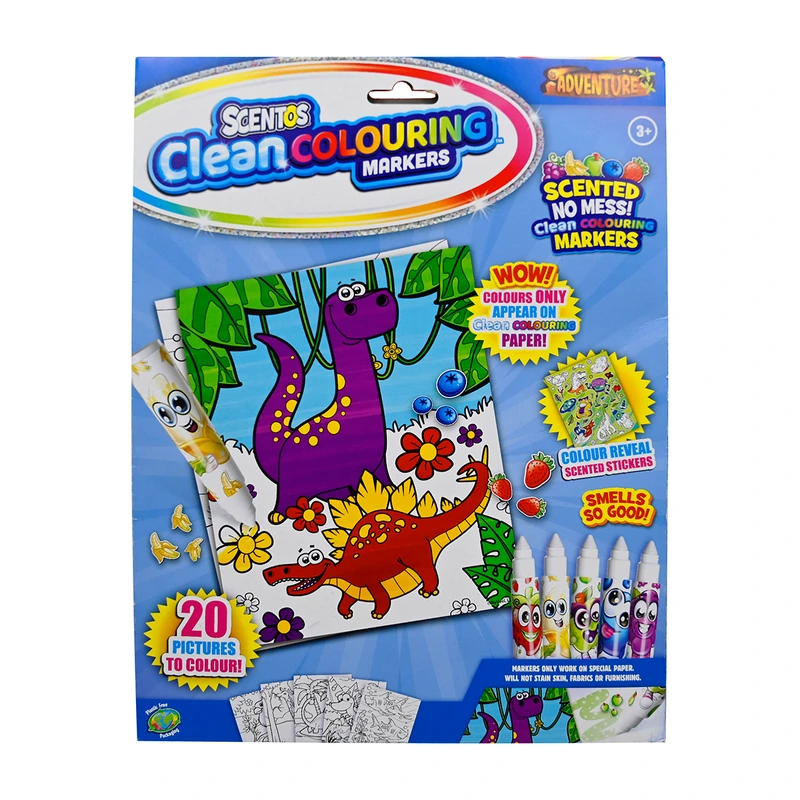 Ароматний набір для творчості серії «Clean Colouring» – ЗАХОПЛЮЮЧІ ПРИГОДИ (розмальовки, маркери, наліпки) — Scentos