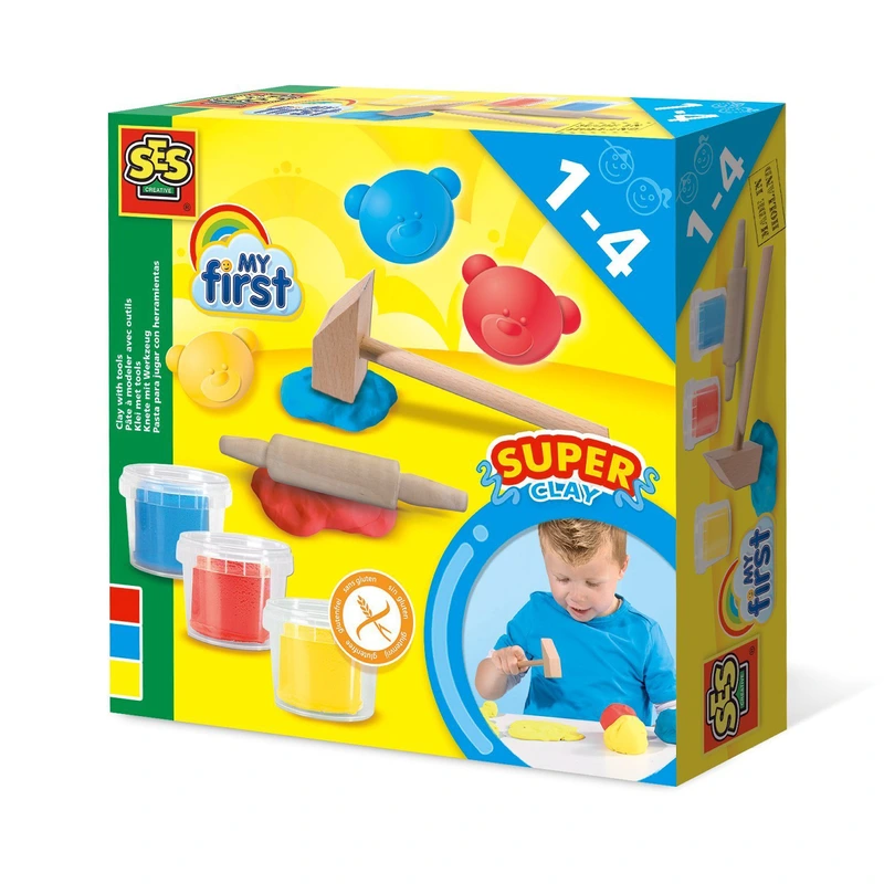 Набір для ліплення серії "My first" - ВМІЛІ ПАЛЬЧИКИ (3 кольори, в пластикових баночках, інструменти) — SES Creative