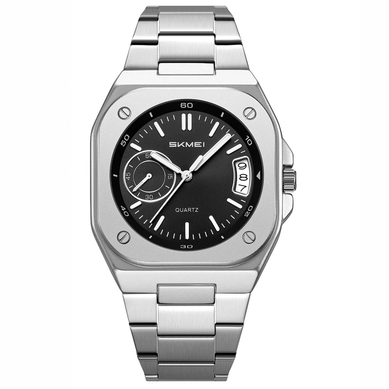 Чоловічий годинник Skmei 2572SIBK Silver-Black класичний з металевим браслетом та датою — Skmei