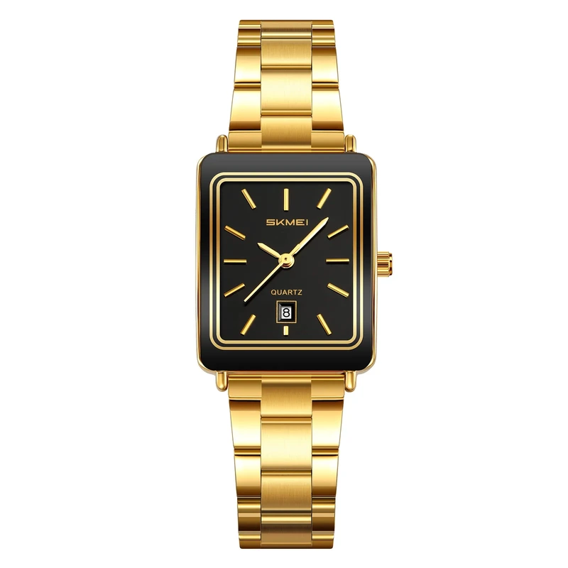 Чоловічий класичний годинник Skmei 2566GDBK Gold-Black з золотистим браслетом та мінеральним склом — Skmei