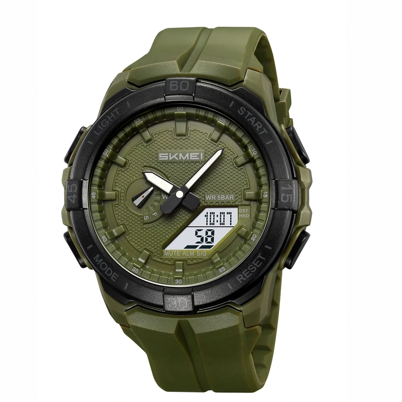 Чоловічий наручний годинник Skmei 2583AG Army Green у мілітарі стилі з водозахистом — Skmei