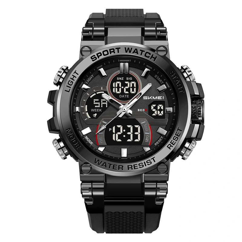 Чоловічий спортивний годинник Skmei 2500BK Black з комбінованим циферблатом та водозахистом 5 ATM — Skmei