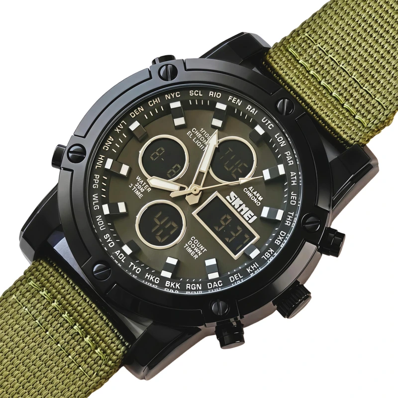 Чоловічий спортивний тактичний годинник Skmei Molot Green Stryker, 2 ремінці — Skmei