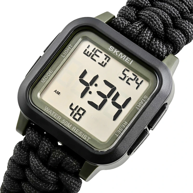 Чоловічий водостійкий спортивний тактичний годинник Skmei Chess Paracord, 2 ремінці