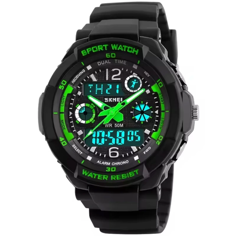 Чоловічий спортивний водостійкий тактичний годинник Skmei S-Shock Green 0931 — Skmei