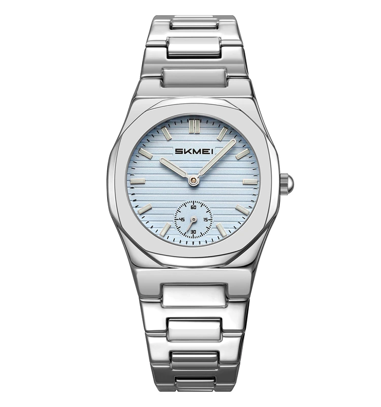 Жіночий годинник Skmei 2681SIBU Silver-Light Blue з мінеральним склом та сріблястим браслетом — Skmei