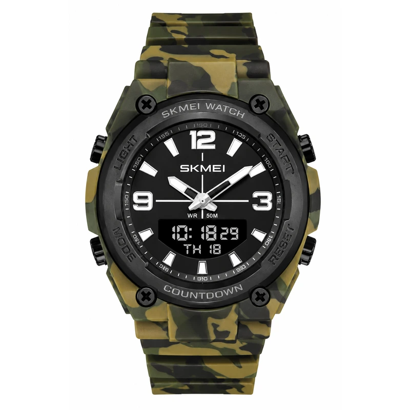 Чоловічий спортивний годинник Skmei 2796CMGN Camo Green з комбінованим циферблатом та водозахистом 5 ATM — Skmei