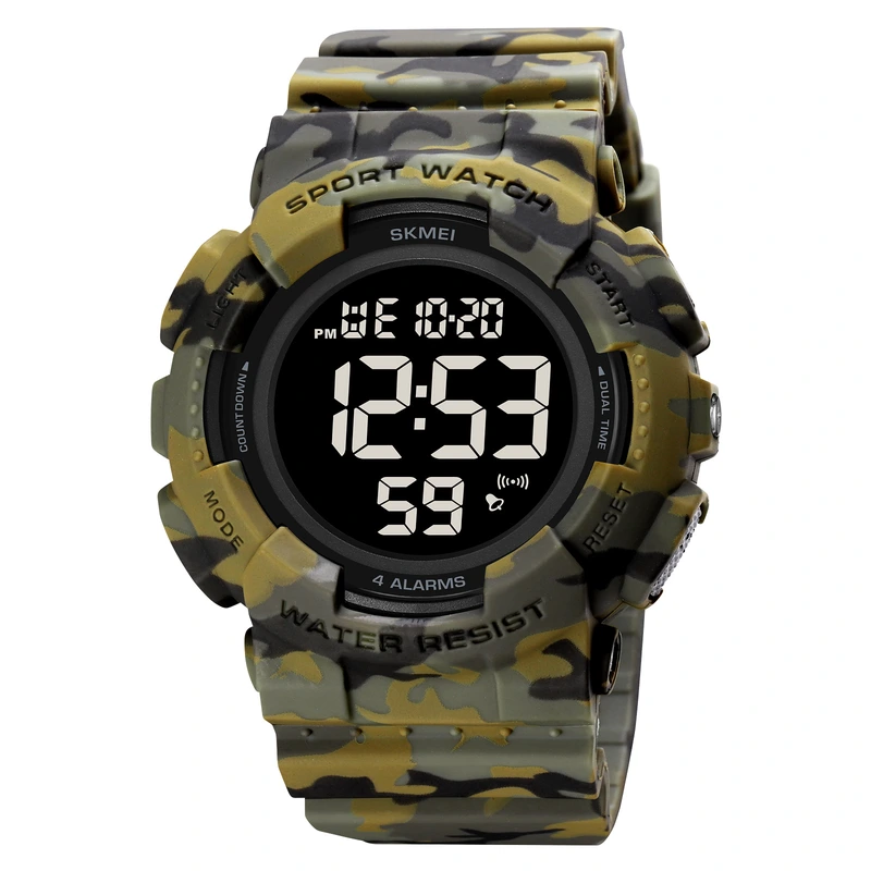 Чоловічий тактичний годинник Skmei 2081CMAGBK Camo Green-Black з електронним циферблатом та підсвіткою — Skmei