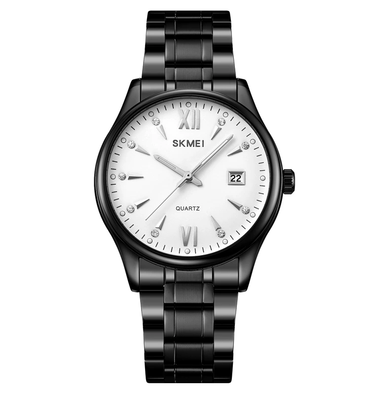 Чоловічий класичний годинник Skmei 2158BKWT Black-White з металевим браслетом та мінеральним склом — Skmei