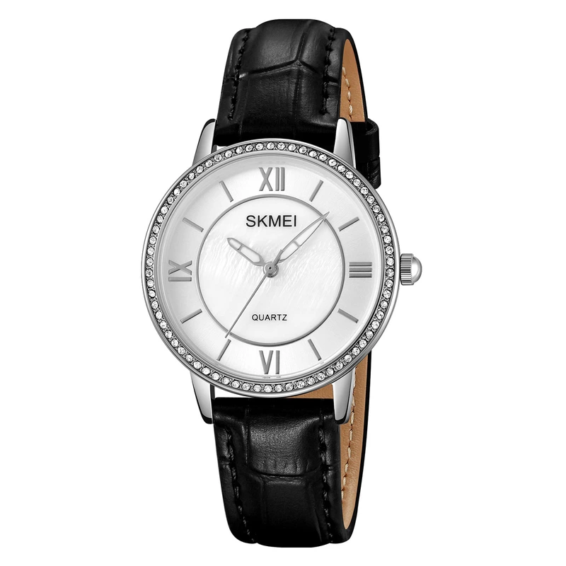 Жіночий годинник Skmei 2253SIBK Silver-Black у класичному стилі, сріблястий корпус та шкіряний ремінець — Skmei