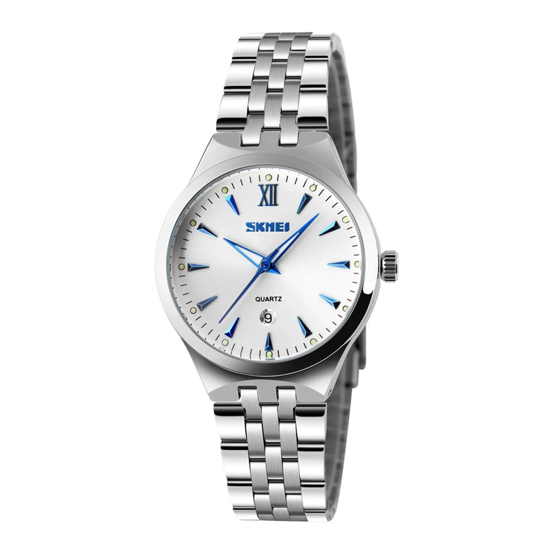 Жіночий годинник Skmei 9071BU-S Blue Lady зі сріблястим браслетом та мінеральним склом — Skmei