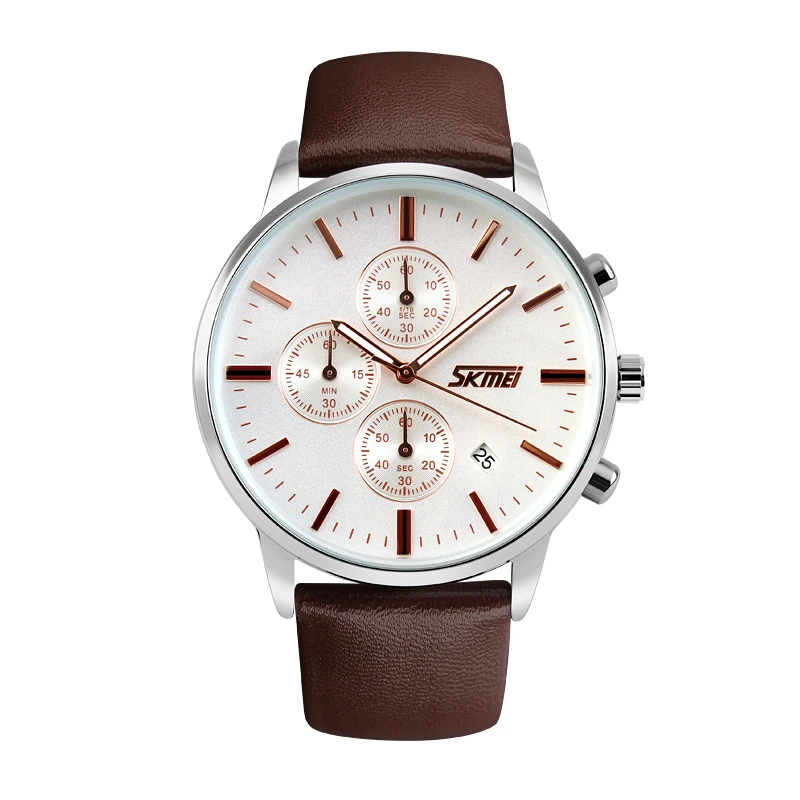 Чоловічий класичний годинник Skmei 9103WTBN White-Brown з хронографом та календарем — Skmei