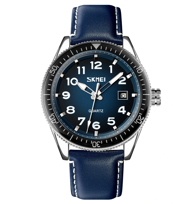 Skmei 9232LSIBU Silver-Blue-Leather Strap