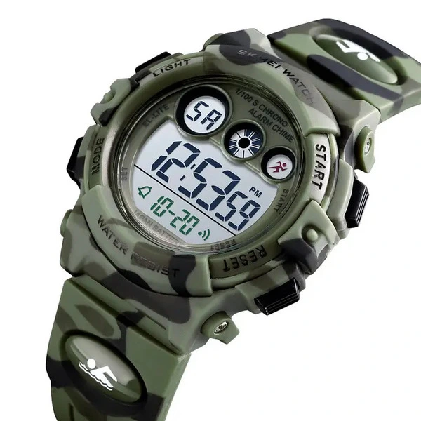 Чоловічий спортивний водостійкий тактичний годинник Skmei Kids KamoGreen