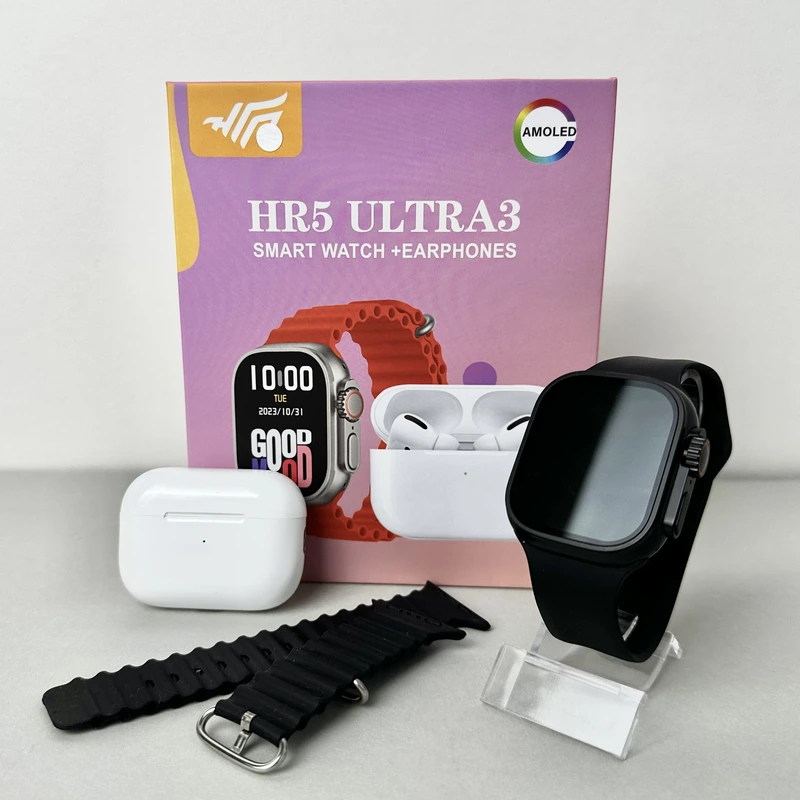 Комплект HR5 Ultra 3 - Watch Ultra / Air Pro 2 / 2 ремінця (Чорний) — Smart TWS