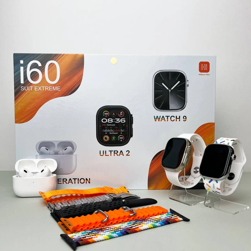 Комплект i60 - Watch Ultra 2 / Smart Watch 9 / Air Pro 2 / 7 ремінців / 2 захисних чохла (Білий)