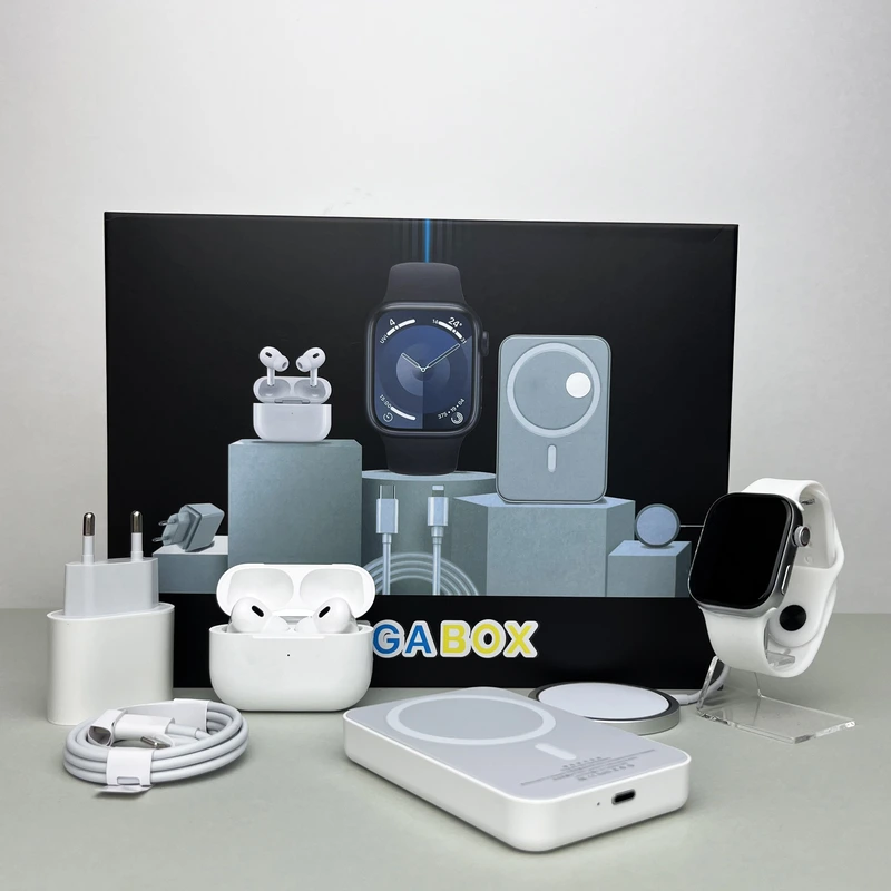 Комплект Megаbox 6в1 - Watch 9 / Air Pro 2 / Battary Pack / MagSafe / 20W Type-С / Кабель 3х / Ремінець (Білий)