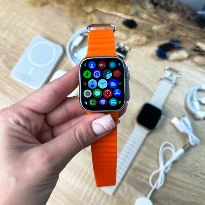 Комплект Ultrа Pro 6в1 - Watch Ultra 8 / Air Pro 2 / Battary Pack / MagSafe / 20W Type-С / Кабель 3х / Ремінець (Помаранчевий)