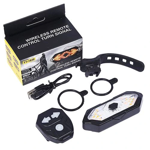 Велоліхтар з поворотами FY-1820 (red+yellow) з акумулятором + пульт управління