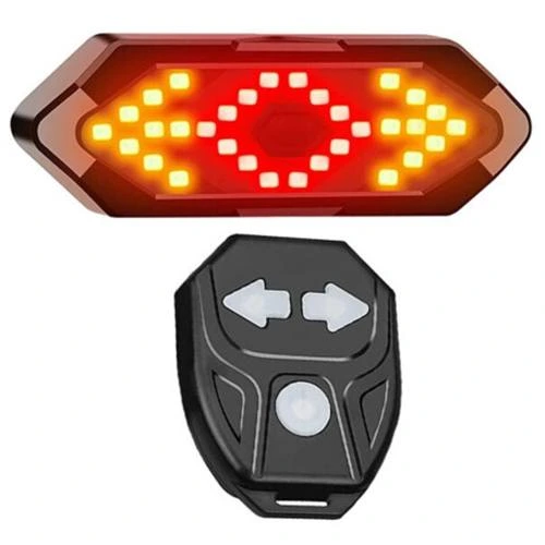 Велоліхтар з поворотами FY-1828 (red+yellow) з акумулятором + пульт управління