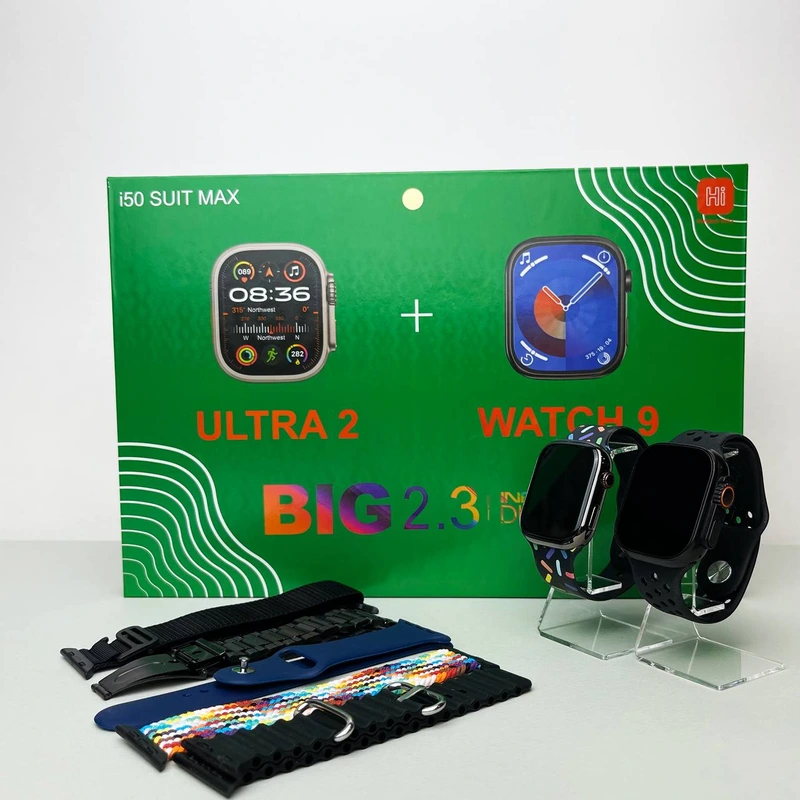 Комплект i50 - Watch Ultra 2 / Smart Watch 9 / 7 ремінців / 2 захисних чохла (Чорний)