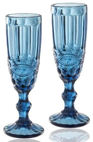 Набір 6 келихів для шампанського Elodia Вінтаж 180мл, кобальтове скло