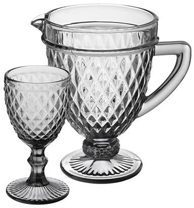 Набір для напоїв Elodia "Аргайл" 6 келихів 340мл і глечик 1.15л, графітове скло — S&T