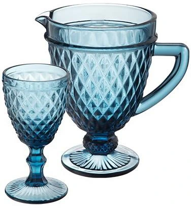 Набір для напоїв Elodia "Аргайл" 6 келихів 340мл і глечик 1.15л, кобальтове скло — S&T