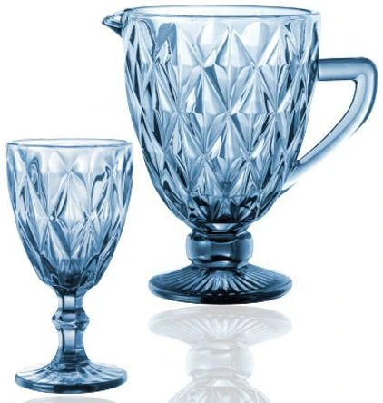 Набір для напоїв Elodia "Грані" 6 келихів 320мл і глечик 1.1л, кобальтове скло