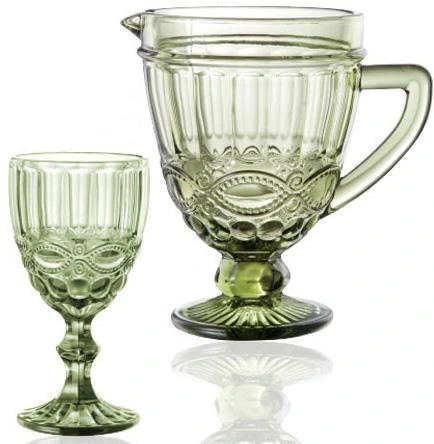Набір для напоїв Elodia "Вінтаж" 6 келихів 340мл і глечик 1.15л, смарагдове скло