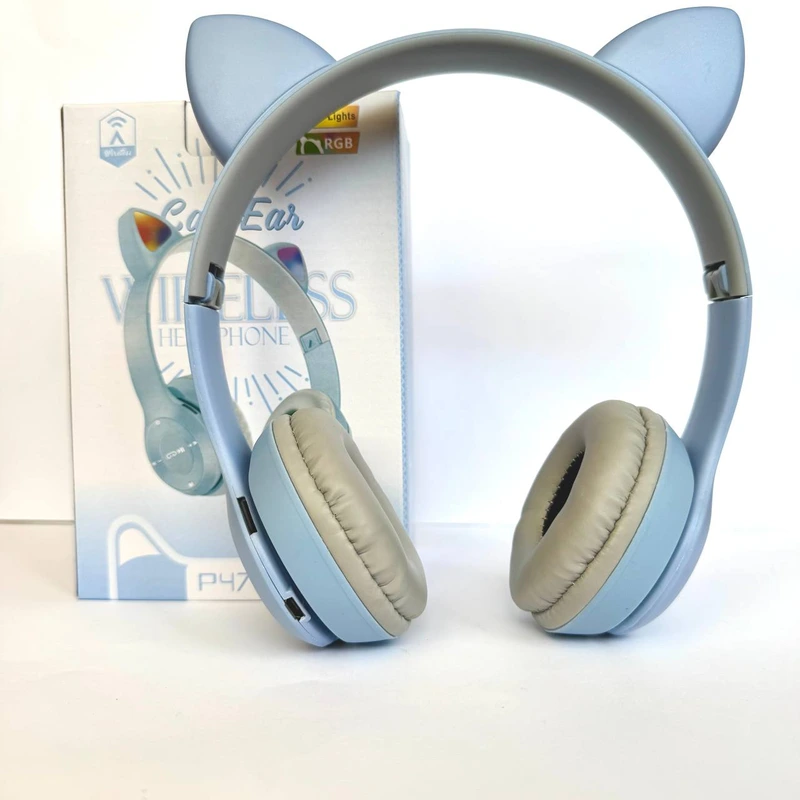 Бездротові навушники Cat Ear RGB P47M (Блакитний)