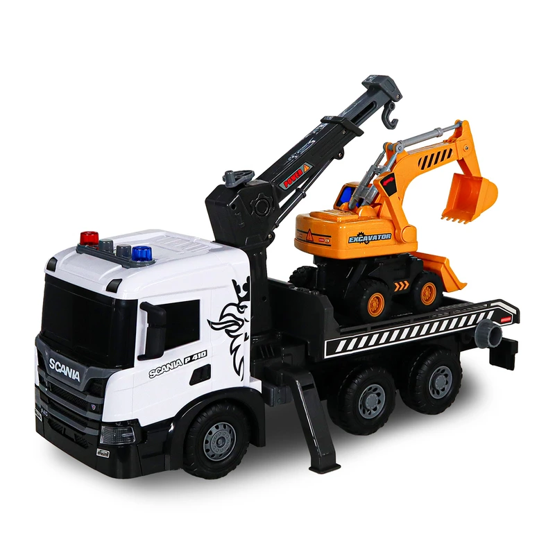 Ігровий набір серії "Super Big Truck" – АВТОКРАН SCANIA З ЕКСКАВАТОРОМ (світло, звук) — TechnoDrive