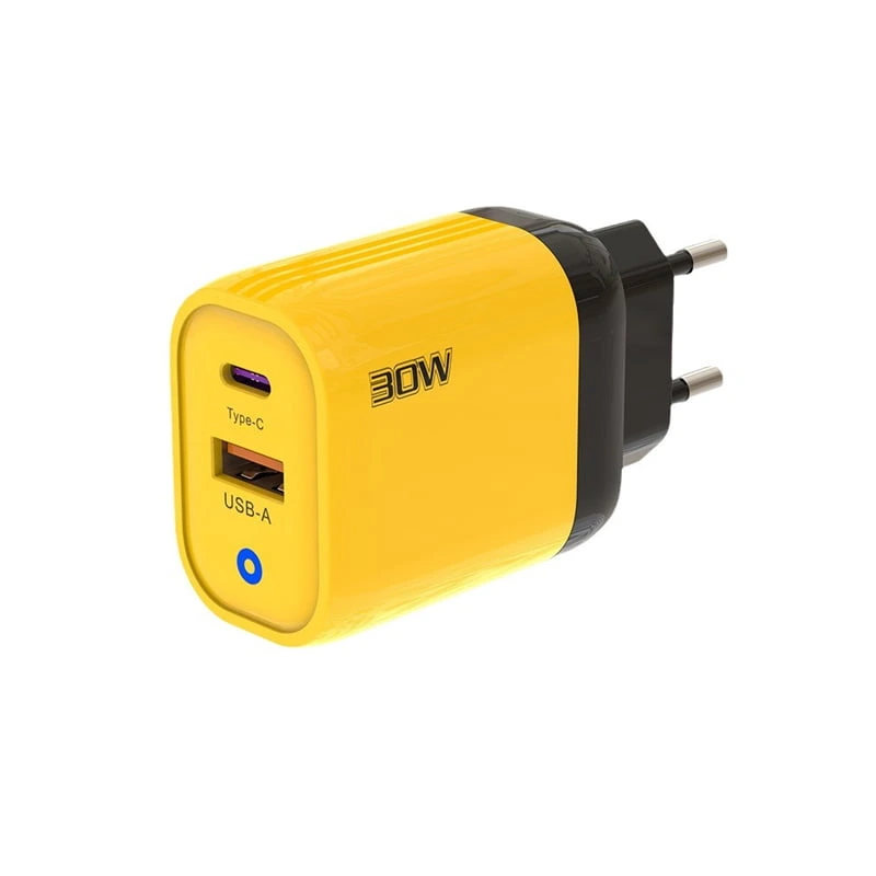 Мережевий зарядний пристрій ADC-PD004 30W (USB/Type-C/3A)- жовтий — TG