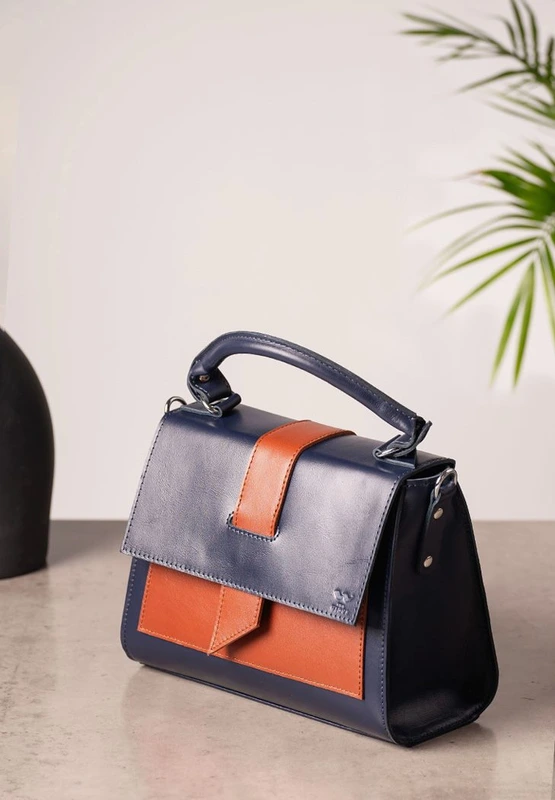Жіноча шкіряна сумка Ester синьо-коричнева