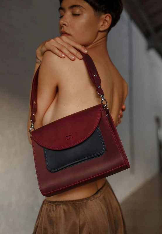 Жіноча шкіряна сумка Liv бордово-синя вінтажна