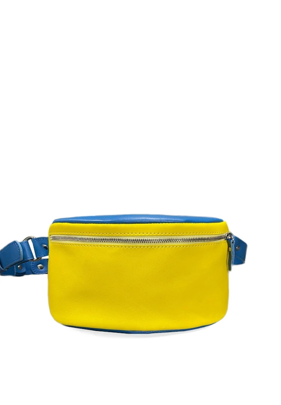 Шкіряна поясна сумка в патріотичних кольорах синьо-жовта
