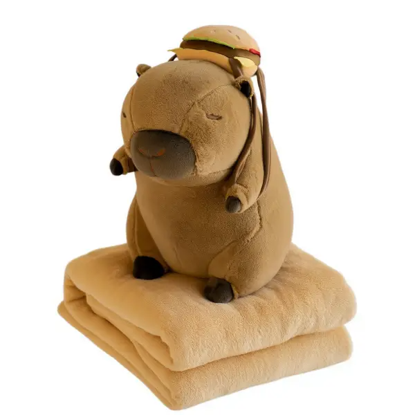 Іграшка-подушка Капібара з гамбургером та пледом 110x140 см дитячий плюшевий коричневий 520-8