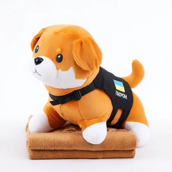 Іграшка-подушка Пес Патрон з пледом 110x140 см дитячий плюшевий коричневий 509-6BR