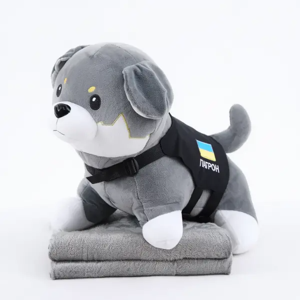 Іграшка-подушка Пес Патрон з пледом 110x140 см сірий 509-6G